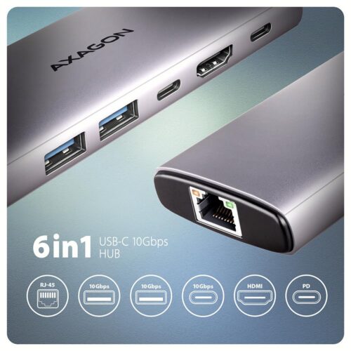 Axagon I/O Hub Usb-C 6In1 10Gbps/0.15M Hmc-6G2L