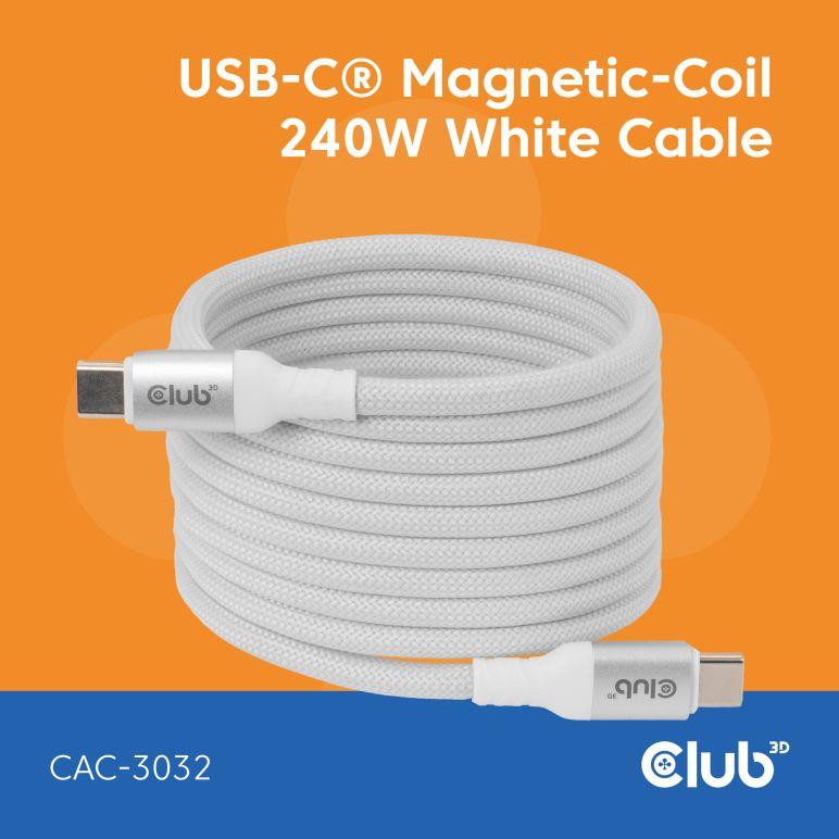 Club3D Cable Usb-C To Usb-C 2M Magnetic White Cac-3032